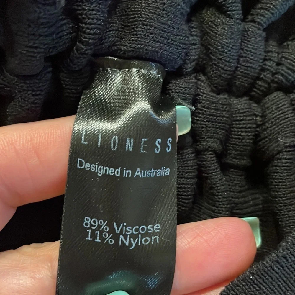 LIONESS women’s Military Minds mini dress black knit drawstring sides ruching SM